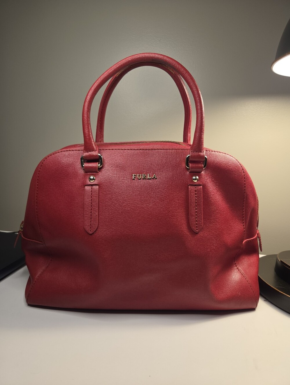 Furla Red Leather Dome-Style Satchel